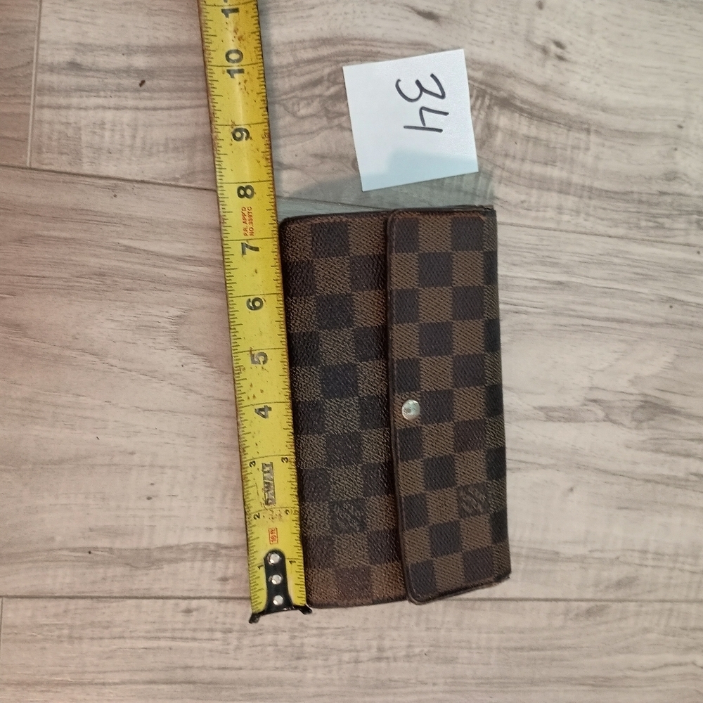 Authentic Louis Vuitton Damier Ebene Coated Canvas Leather Sarah Long Wallet - Picture 9 of 10